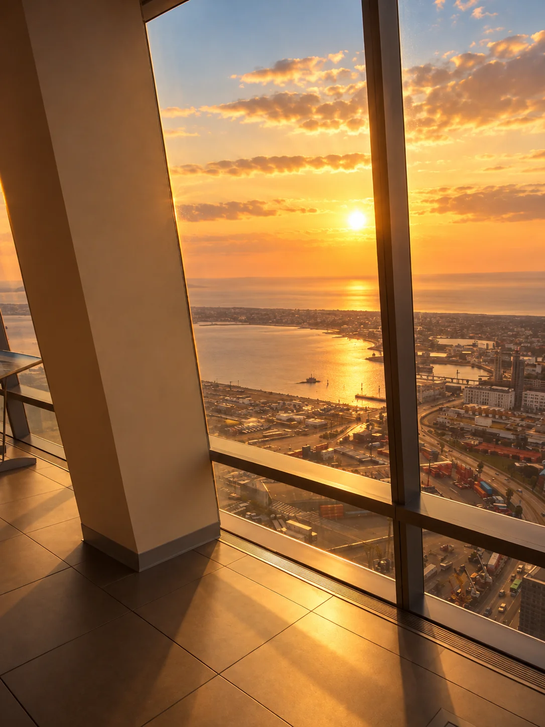 Sunset from the ANTEL Tower observation deck overlooking Montevideo Bay